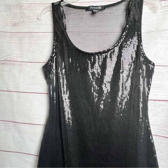 Forever 21 Women's Sequin Style Black Mesh Back Holiday Style Dress Sz M - Picture 10 of 13